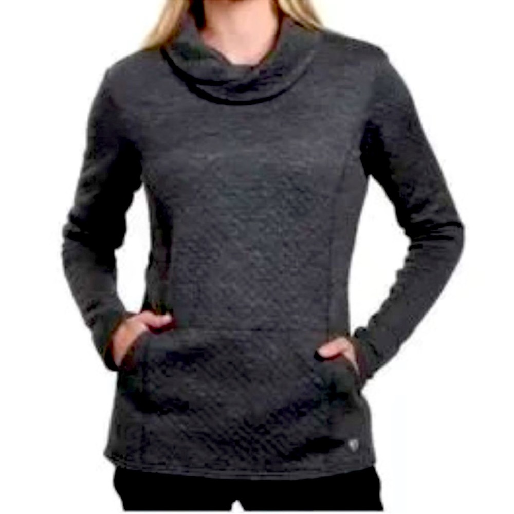 Kuhl Athena Merino Wool Blend Cowl Neck Pullover Charcoal Gray Kangaroo Pocket-S